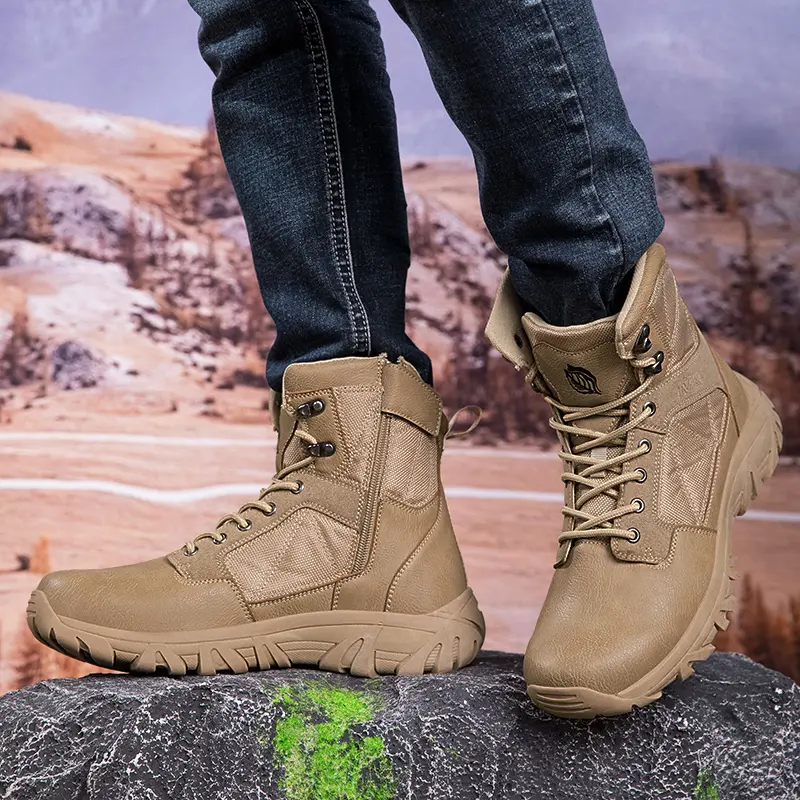 Spring Men's Boots Street Outdoor Men Hiking Boots High Top Breathable Men Desert Tactical Ankle Boots Non-slip Motorcycle Boots