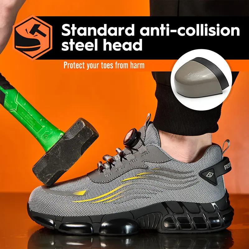 Rotating button Male Work safety shoes European standard steel toe protective shoes Work Sneakers Indestructible shoes Security
