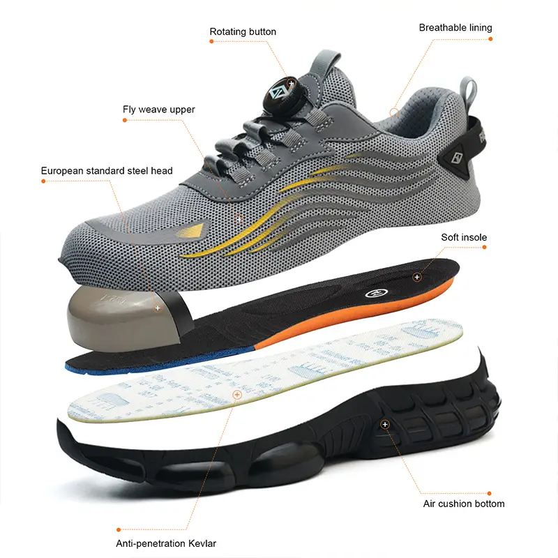 Rotating button Male Work safety shoes European standard steel toe protective shoes Work Sneakers Indestructible shoes Security