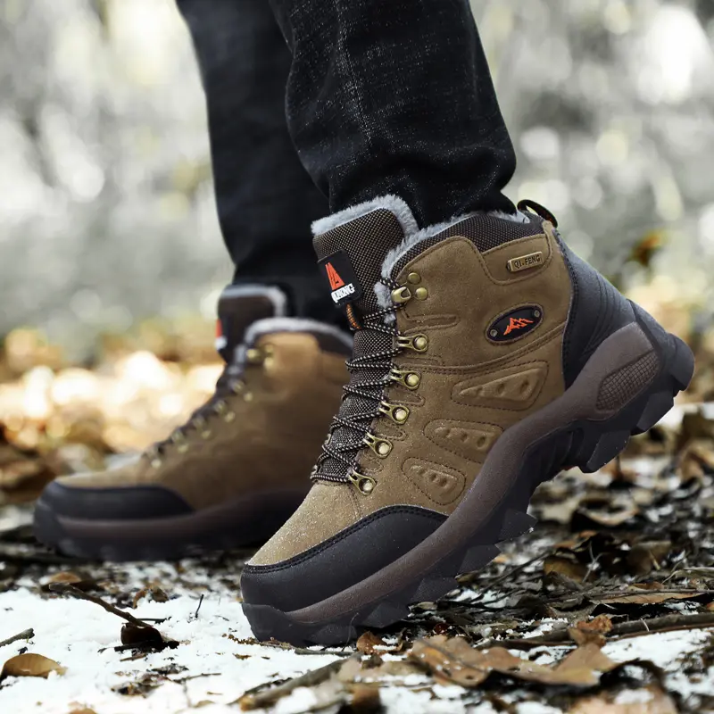 Brand Men's Boots Warm Plush Snow Boots Outdoor Non-Slip Hiking Boots High-Top Waterproof Sneakers Men's Winter Boots Size 39-47