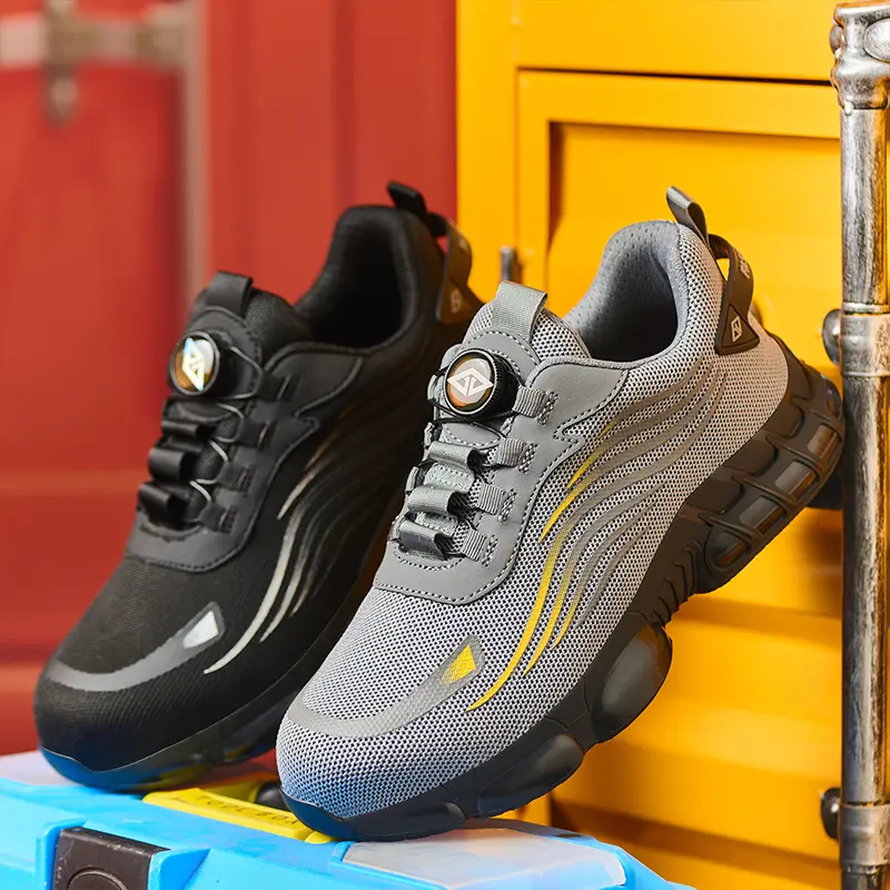 Rotating button Male Work safety shoes European standard steel toe protective shoes Work Sneakers Indestructible shoes Security
