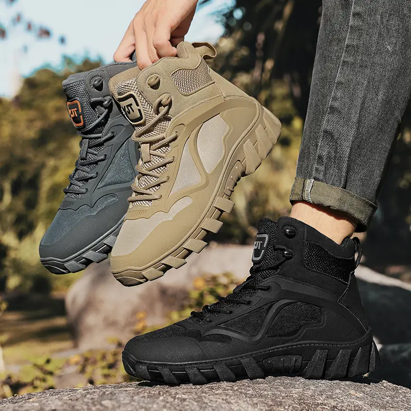 Autumn Men's Boots Breathable Hiking Boots Men's Outdoor Desert Training Boots Non-Slip High Top Boots Men's Plus Size Sneakers