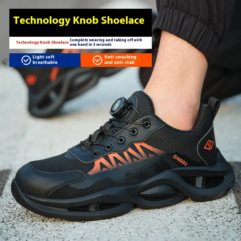 New Rotary Button Safety Shoes Men Steel Toe Sneakers Work Shoes Puncture-Proof Indestructible Shoes Protective Men Sports Shoes