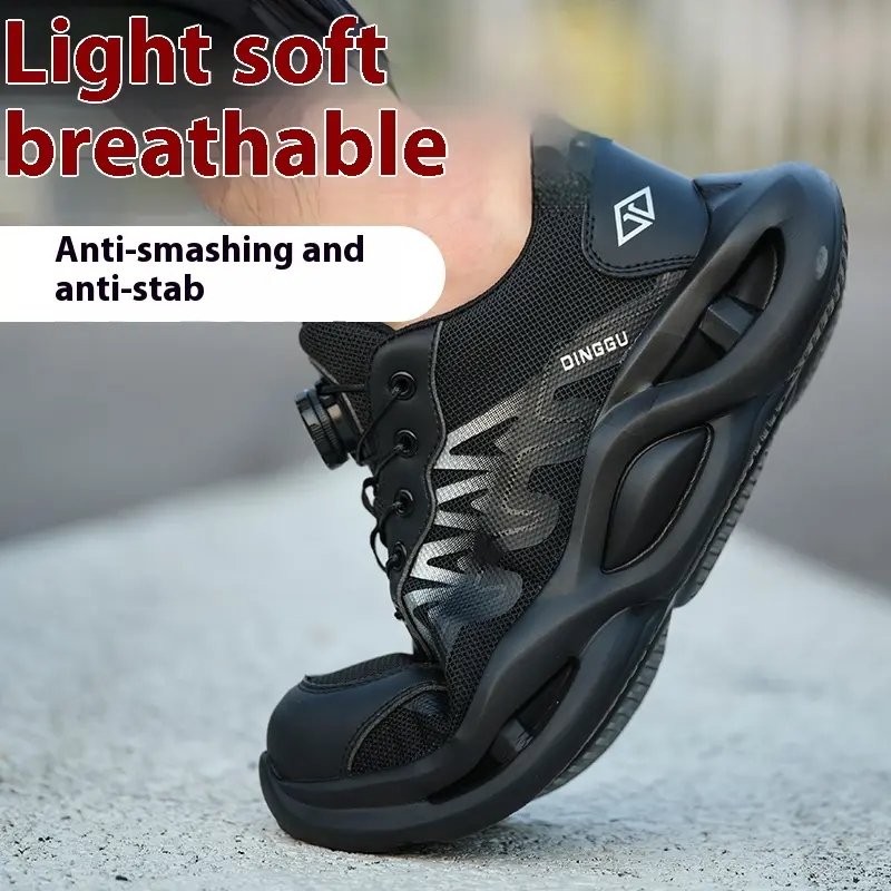 New Rotary Button Safety Shoes Men Steel Toe Sneakers Work Shoes Puncture-Proof Indestructible Shoes Protective Men Sports Shoes