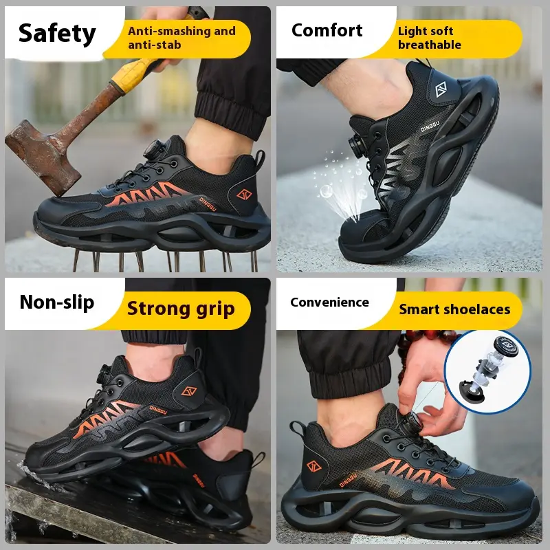 New Rotary Button Safety Shoes Men Steel Toe Sneakers Work Shoes Puncture-Proof Indestructible Shoes Protective Men Sports Shoes