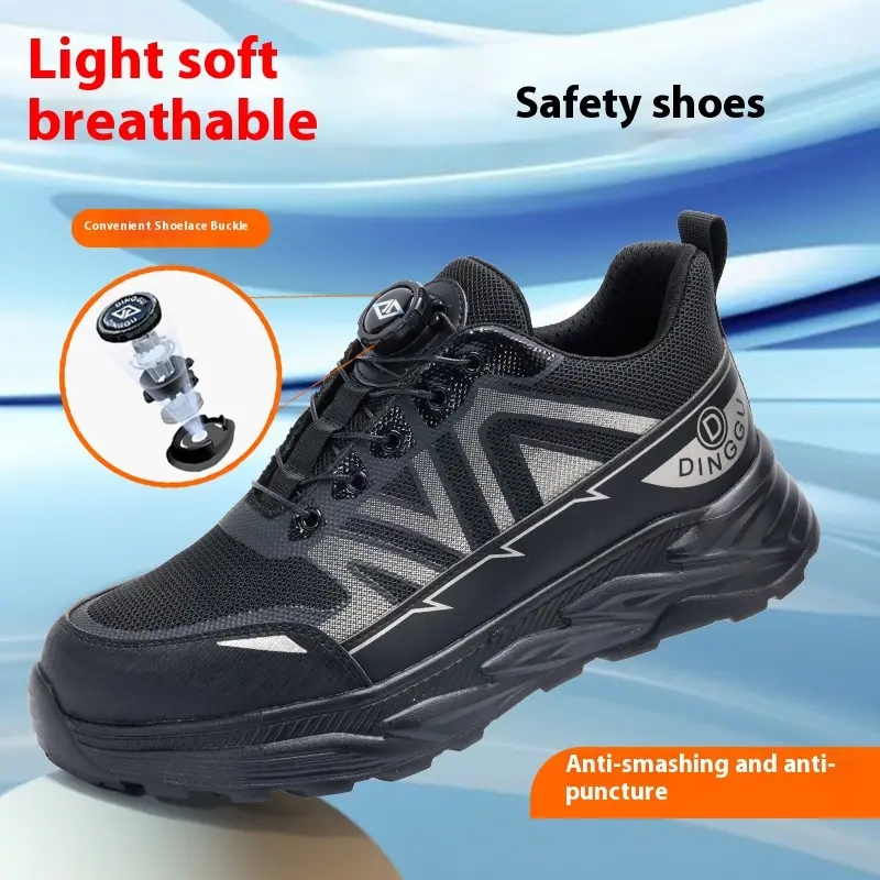 New Rotary Button Safety Shoes Men Steel Toe Sneakers Work Shoes Puncture-Proof Indestructible Shoes Protective Men Sports Shoes