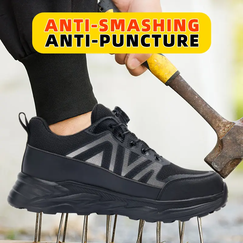 New Rotary Button Safety Shoes Men Steel Toe Sneakers Work Shoes Puncture-Proof Indestructible Shoes Protective Men Sports Shoes