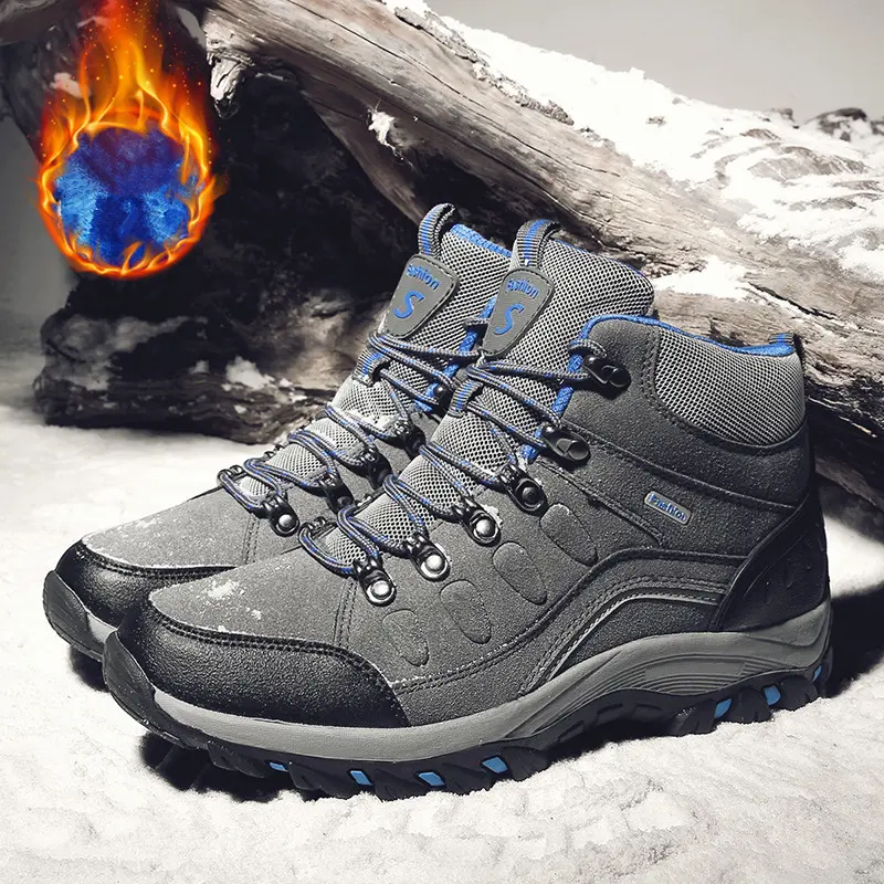 New Men's Winter Boots Warm Plush Snow Boots Outdoor Non-Slip Couple Hiking Boots High-Top Waterproof Sneakers Men's Ankle Boots