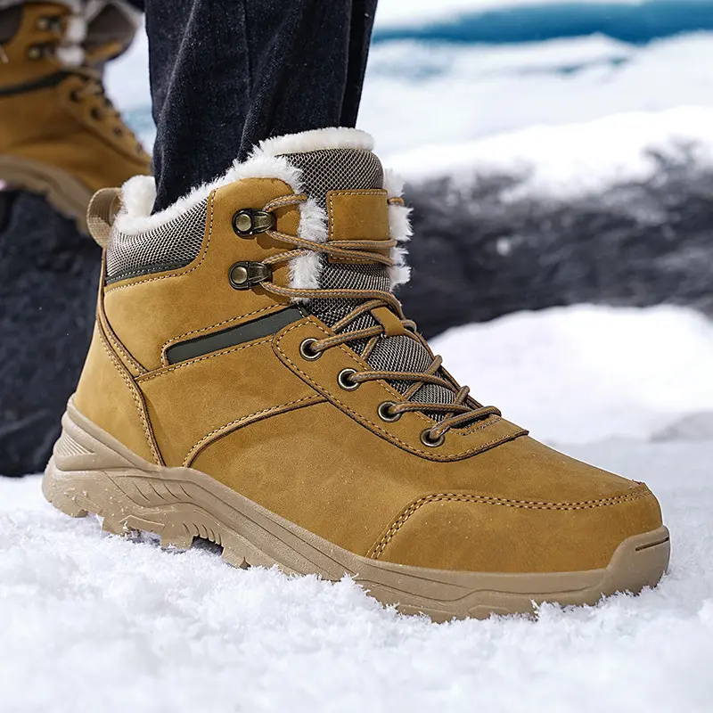 New Men Winter Snow Boots For Waterproof PU Leather Sneakers Super Warm Men's Boots Outdoor Male Hiking Boots Work Shoes Size 47