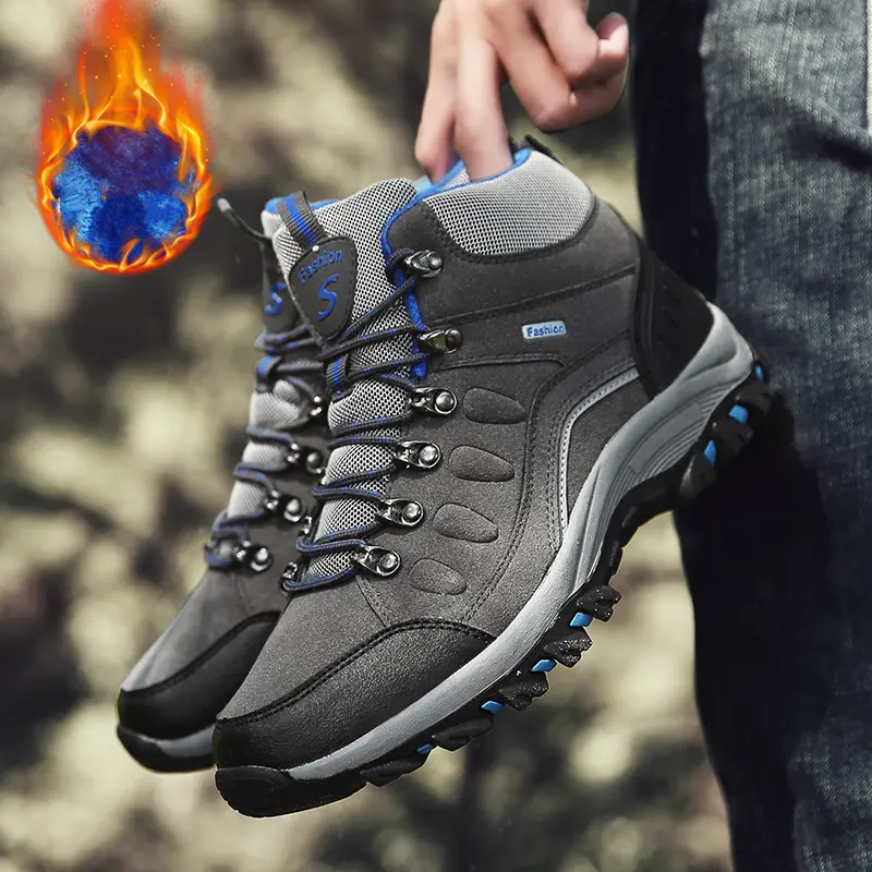 New Men's Winter Boots Warm Plush Snow Boots Outdoor Non-Slip Couple Hiking Boots High-Top Waterproof Sneakers Men's Ankle Boots