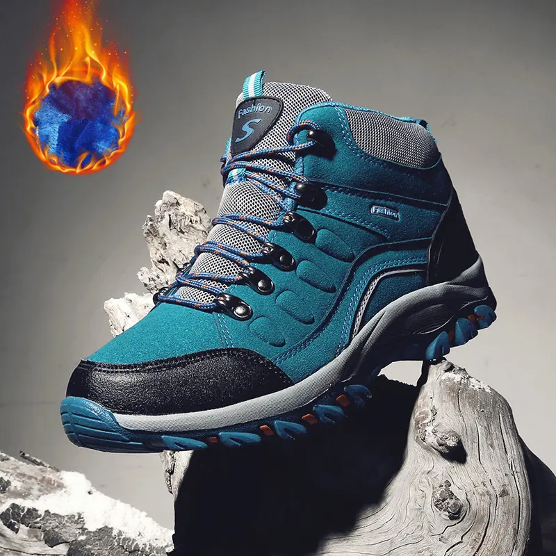 New Men's Winter Boots Warm Plush Snow Boots Outdoor Non-Slip Couple Hiking Boots High-Top Waterproof Sneakers Men's Ankle Boots