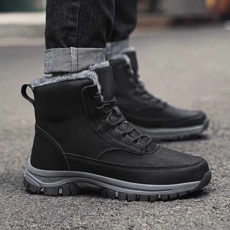 Winter Brand Big Size Men Ankle Boots Casual Men's Motorcycle Boots High-Top Outdoor Walking Warm Snow Boots Winter Men Shoes