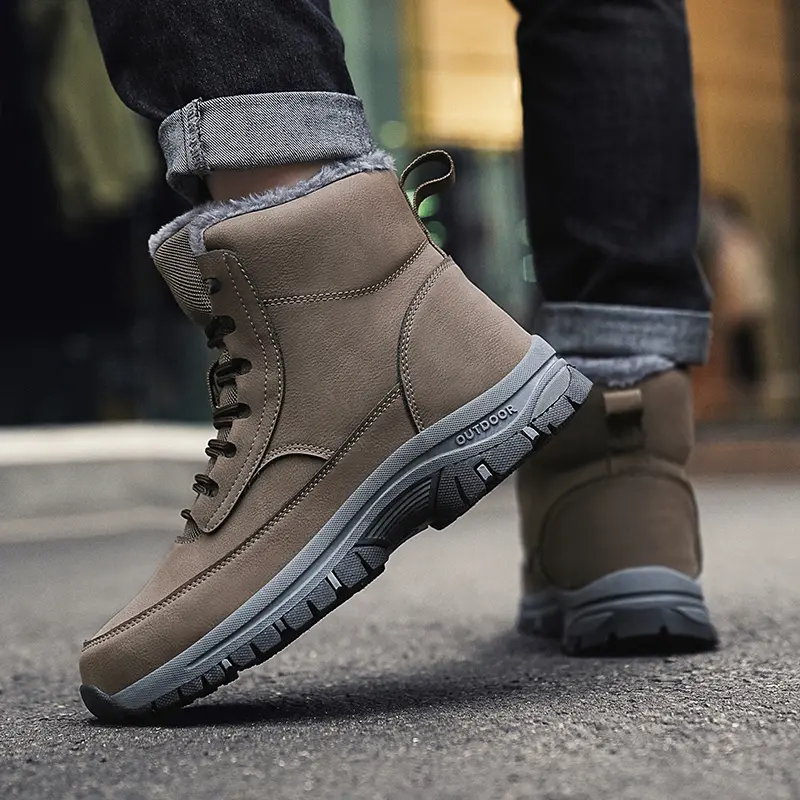 Winter Brand Big Size Men Ankle Boots Casual Men's Motorcycle Boots High-Top Outdoor Walking Warm Snow Boots Winter Men Shoes