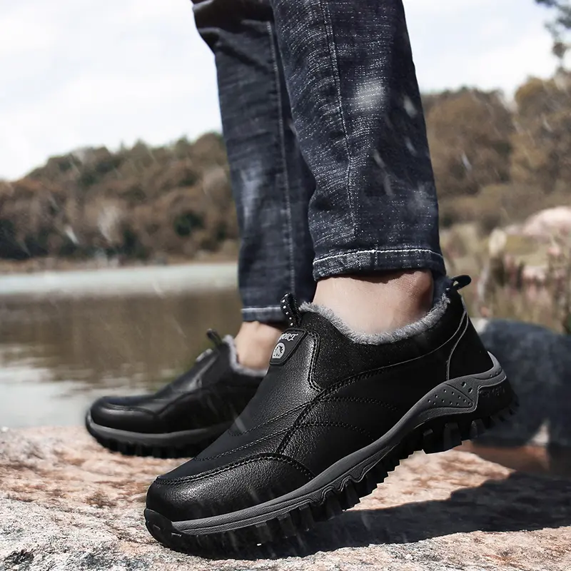 New Outdoor Winter Men's Snow Boots Warm Plush Walking Boots Men's Loafers Office Shoes Hiking Non-slip Rubber Men's Work Boots