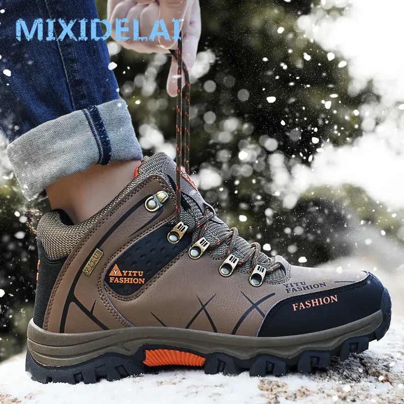 MIXIDELAI Men Boots Winter With Plush Warm Snow Boots Casual Men Winter Boots Work Shoes Men Footwear Fashion Ankle Boots 39-47