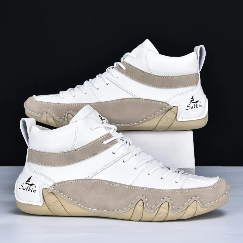 Retro Handmade Pu Leather Men Boots Fashion Designer Sneakers Man Outdoor Ankle Boots Men Walking Shoes Breathable Hombres Botas