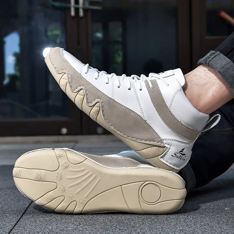 Retro Handmade Pu Leather Men Boots Fashion Designer Sneakers Man Outdoor Ankle Boots Men Walking Shoes Breathable Hombres Botas
