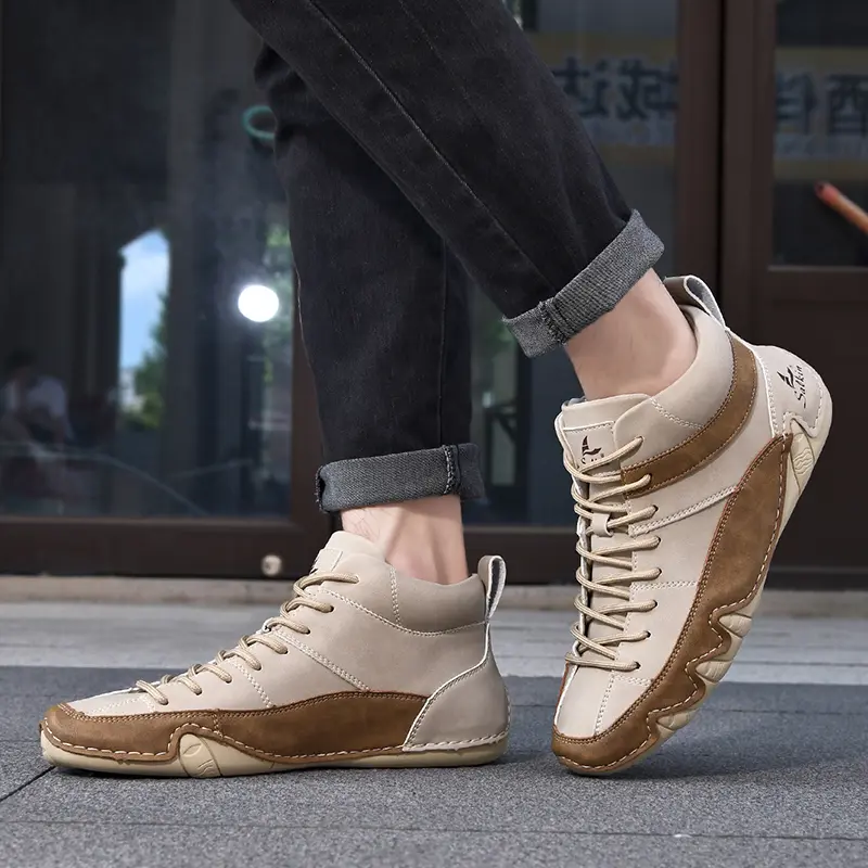 Retro Handmade Pu Leather Men Boots Fashion Designer Sneakers Man Outdoor Ankle Boots Men Walking Shoes Breathable Hombres Botas