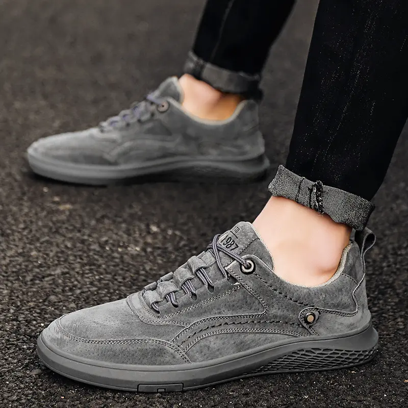 Men's Shoes Leather Casual Shoes Fashion Outdoor Loafers Low Top Business Shoes Lace Up Comfortable Male Sneakers Plus Size 47