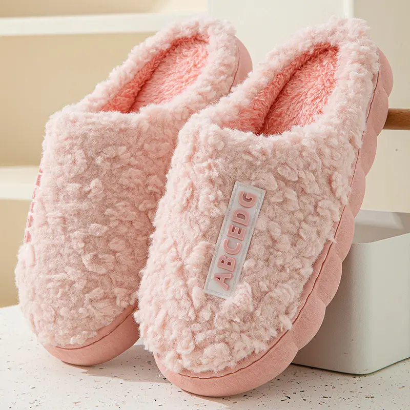 Winter Mens Slippers Warm Home Slippers Couple Indoor Non-slip Slides New Soft Sole Fur Cotton Shoes Plush Casual Women Slippers