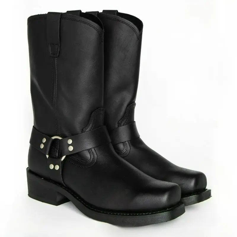 Luxury Retro Men's Cowboy Boots Mid Calf Western Boots New Buckle Strap Knight Boots Pu Leather Slip on Men Boot Plus Size 38-48