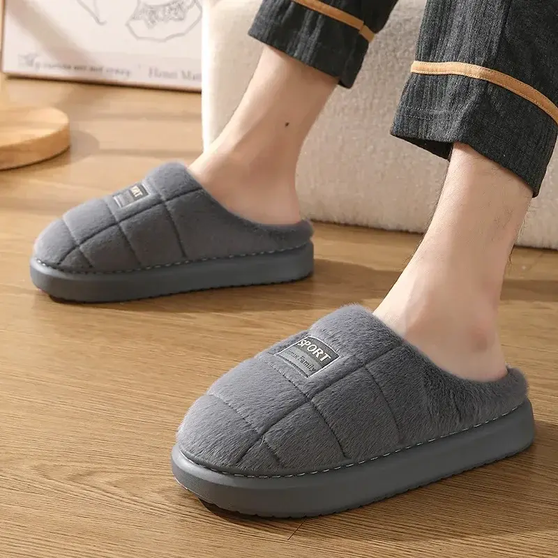 Fashion Mens Slippers EVA Cotton Slippers Home Warm Couples Shoes Soft Non Slip Flat Fur Slippers Winter Platform Women Slipper