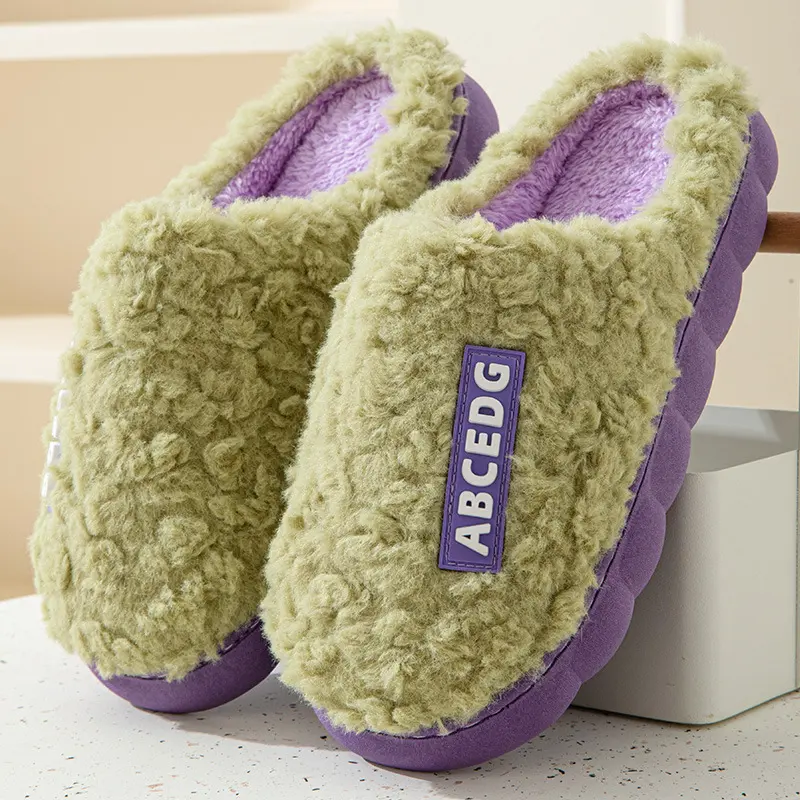 Winter Mens Slippers Warm Home Slippers Couple Indoor Non-slip Slides New Soft Sole Fur Cotton Shoes Plush Casual Women Slippers