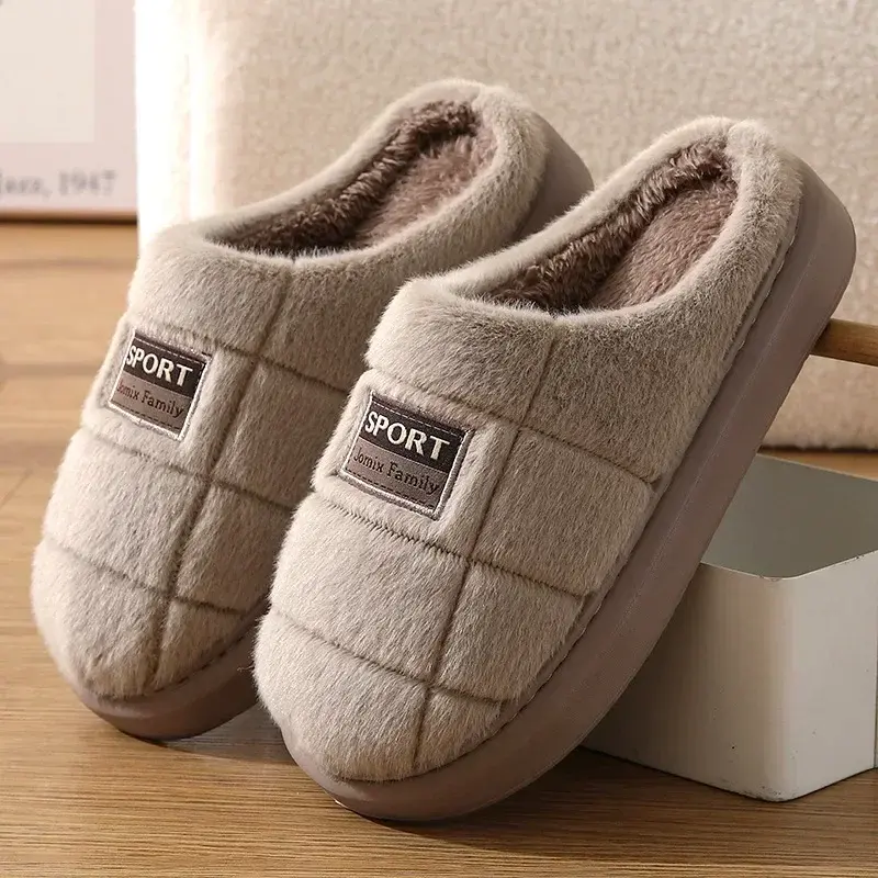 Fashion Mens Slippers EVA Cotton Slippers Home Warm Couples Shoes Soft Non Slip Flat Fur Slippers Winter Platform Women Slipper