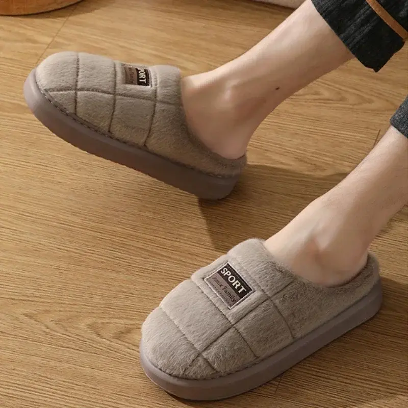 Fashion Mens Slippers EVA Cotton Slippers Home Warm Couples Shoes Soft Non Slip Flat Fur Slippers Winter Platform Women Slipper