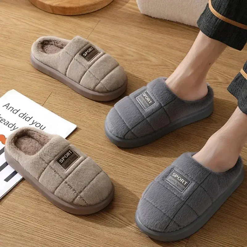 Fashion Mens Slippers EVA Cotton Slippers Home Warm Couples Shoes Soft Non Slip Flat Fur Slippers Winter Platform Women Slipper