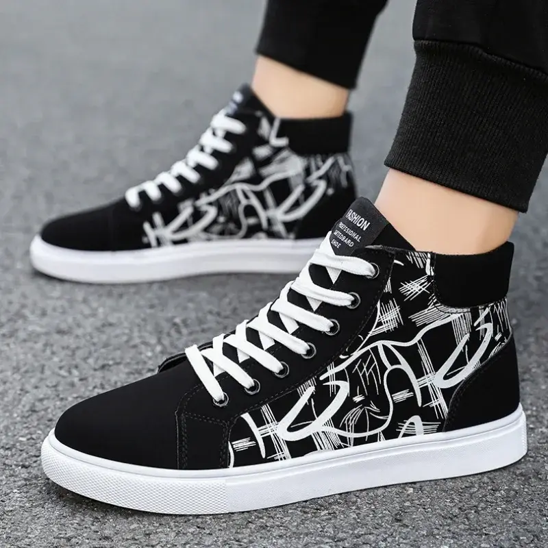 Men Sneakers High Top Canvas Shoes Men Fashion Platform Casual Shoes 2025 New Leisure Vulcanized Shoes Plus Size 48 Tenis Hombre