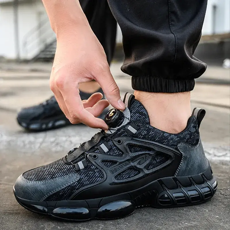 Rotating Button Safety Shoes Men Steel Toe Shoes Anti-smash Indestructible Protective Sneakers Puncture Proof Work Safety Boots