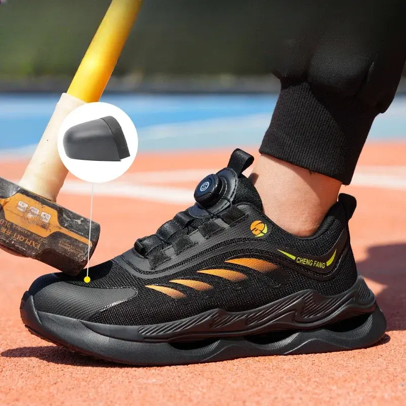 New Men's Safety Shoes Work Boots Rotary Buckle Safety Boots Anti-smash Steel Toe Shoes Sneakers Puncture-Proof Men Boots Botas