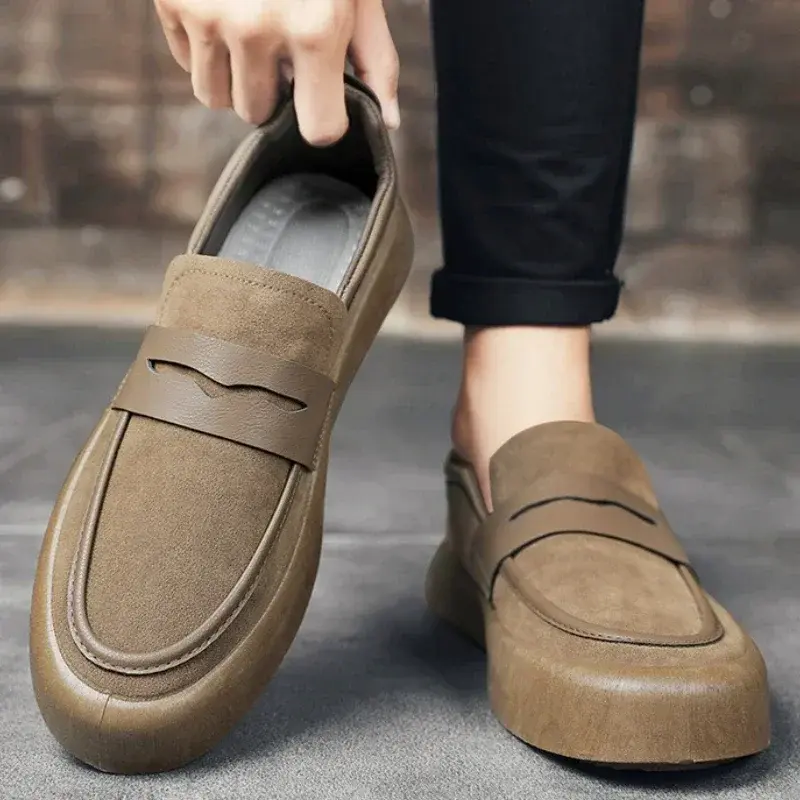 Men Shoes Casual Sneakers Business Loafers Non-slip Leather Walking Shoes Round Work Men Flats New Slip on Breathable Moccasins