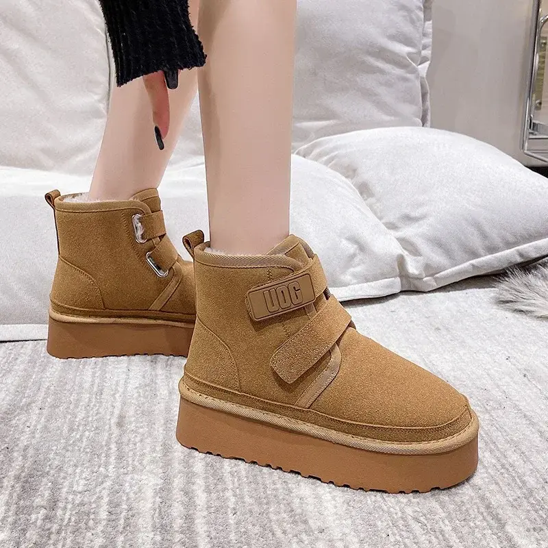Winter Women Ankle Boots Outdoor Snow Boots New Plush Warm Shoes Platform Booties Classic Flat Casual Boots Non-slip Cotton Boot