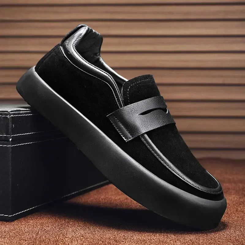 Men Shoes Casual Sneakers Business Loafers Non-slip Leather Walking Shoes Round Work Men Flats New Slip on Breathable Moccasins