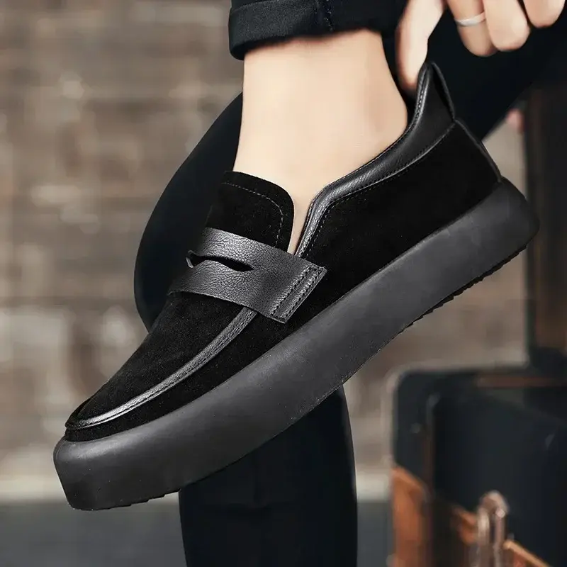 Men Shoes Casual Sneakers Business Loafers Non-slip Leather Walking Shoes Round Work Men Flats New Slip on Breathable Moccasins