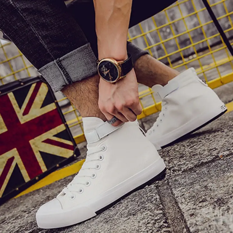 Men Shoes High Top Canvas Shoes Outdoor Breathable Walking Shoes Fashion Lightweight Sneakers Non-slip Flat Casual Shoe Tenis