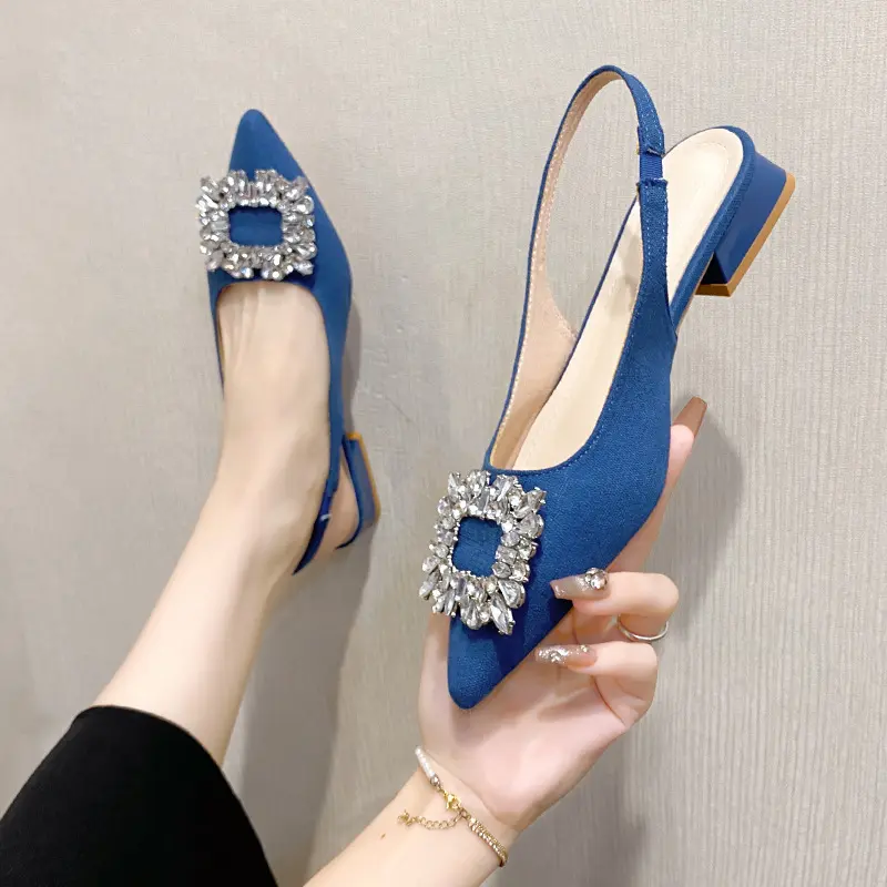Fashion Women's Sandals Summer New Slingback Slippers Female Low Heel Rhinestone Buckle Back Strap Sexy Pumps Sandalias De Mujer