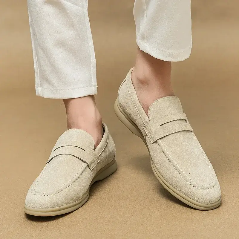 Men Loafers Business Shoes Suede Leather Soft Sole Male Casual Shoes Retro Flat Dress Shoes Moccasins Designer Slip on Men Shoe