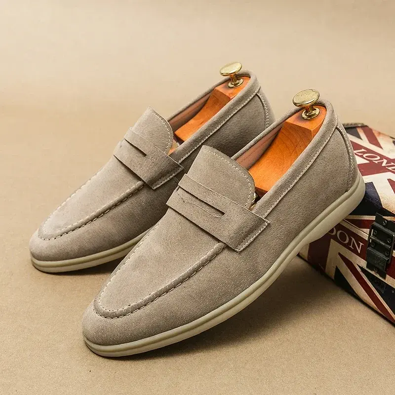 Men Loafers Business Shoes Suede Leather Soft Sole Male Casual Shoes Retro Flat Dress Shoes Moccasins Designer Slip on Men Shoe