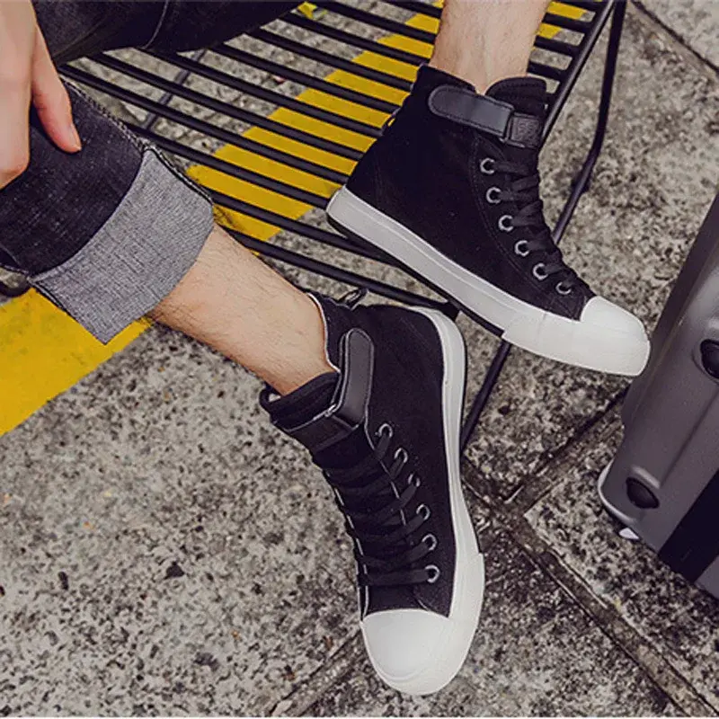 Men Shoes High Top Canvas Shoes Outdoor Breathable Walking Shoes Fashion Lightweight Sneakers Non-slip Flat Casual Shoe Tenis