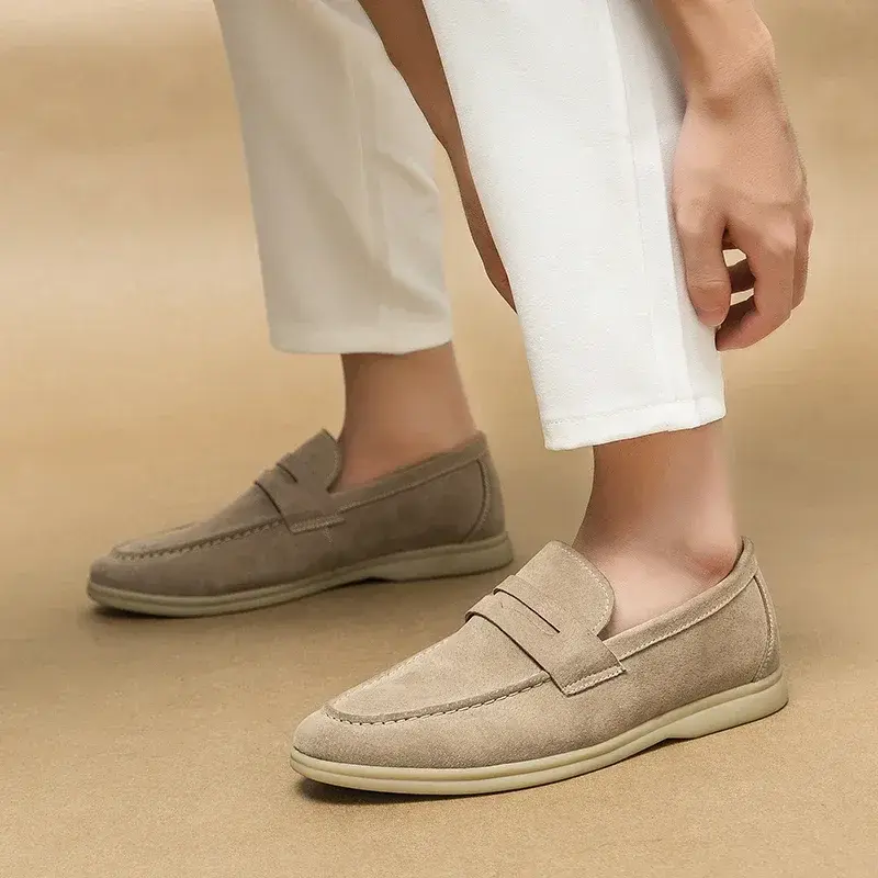 Men Loafers Business Shoes Suede Leather Soft Sole Male Casual Shoes Retro Flat Dress Shoes Moccasins Designer Slip on Men Shoe