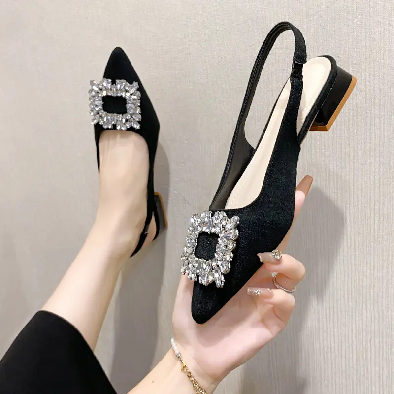 Fashion Women's Sandals Summer New Slingback Slippers Female Low Heel Rhinestone Buckle Back Strap Sexy Pumps Sandalias De Mujer