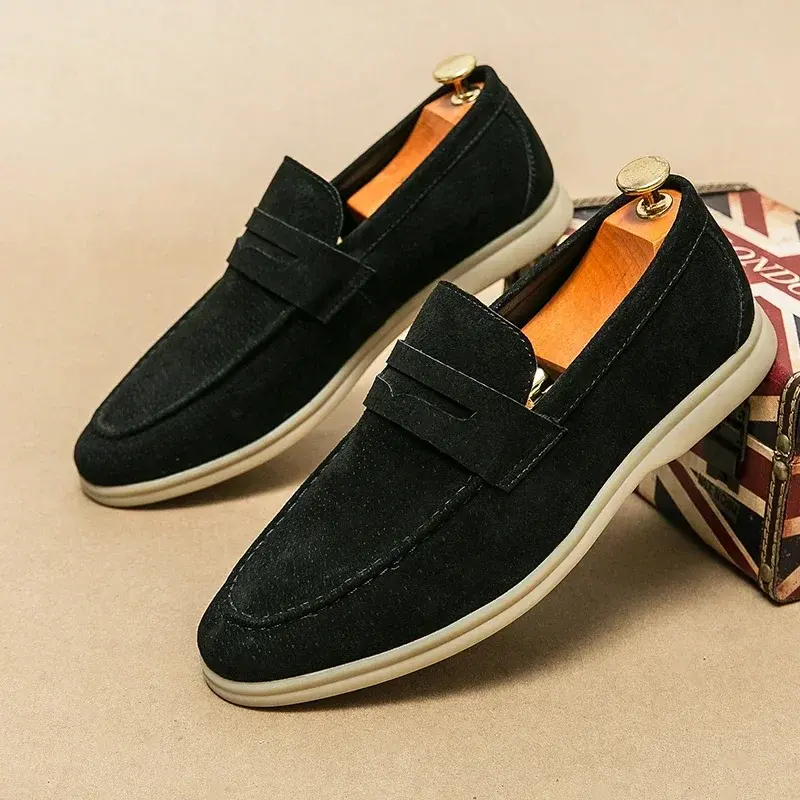 Men Loafers Business Shoes Suede Leather Soft Sole Male Casual Shoes Retro Flat Dress Shoes Moccasins Designer Slip on Men Shoe