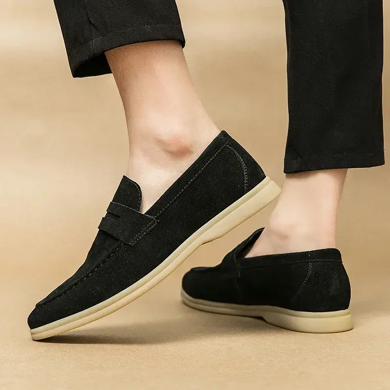 Men Loafers Business Shoes Suede Leather Soft Sole Male Casual Shoes Retro Flat Dress Shoes Moccasins Designer Slip on Men Shoe