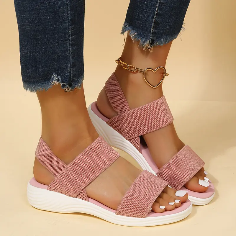 Women's Sandals Knit Elastic Cloth Sandals Comfortable Wedge Sandals Plus Size Lightweight Walking Sandal Slip on Summer Shoes
