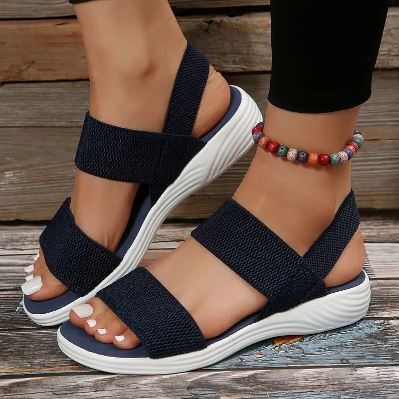 Women's Sandals Knit Elastic Cloth Sandals Comfortable Wedge Sandals Plus Size Lightweight Walking Sandal Slip on Summer Shoes