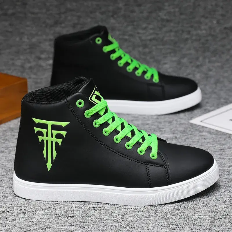 White Sneakers High Top Men Vulcanized Shoes Fashion Casual Shoes Outdoor Running Shoe Non-slip Lace-up Men Shoes Tenis Hombres