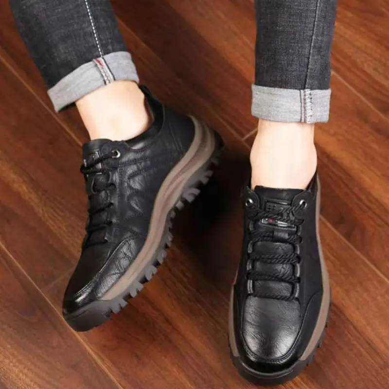Men's Sneakers Lace-up Leather Casual Shoes Outdoor Running Shoes Men Non Slip Low Top Walking Shoe Plus Size 48 Tênis Masculino